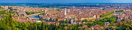 City of Verona old center and Adige river aerial panoramic view, Veneto region of Italyの写真素材