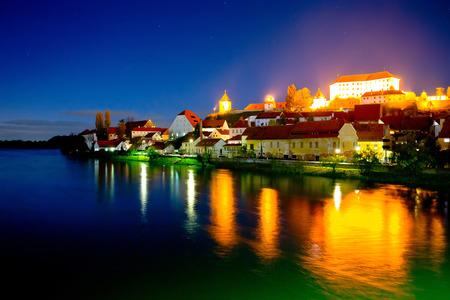 Town of Ptuj and Drava river evening riverfront view, northern Sloveniaの写真素材