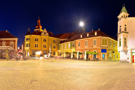 Town of Ptuj historic main square panoramic evening view, northern Sloveniaのeditorial素材