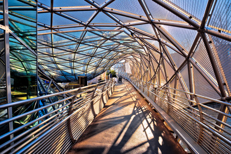 Mur river Murinsel island walkway in Graz, Styria region of Austriaのeditorial素材