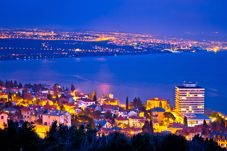 Opatija and Kvarner bay evening panoramic coastline view, Primorje region of Croatiaの写真素材