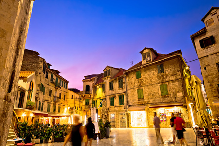 Split Diocletian's palace street evening view, Dalmatia region of Croatiaの写真素材