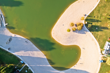 Bundek lake in Zagreb aerial view, green park and oasis in capital of Croatiaの写真素材