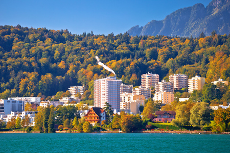 Lake Luzern idyllic coastline and green nature, landscape of central Switzerland