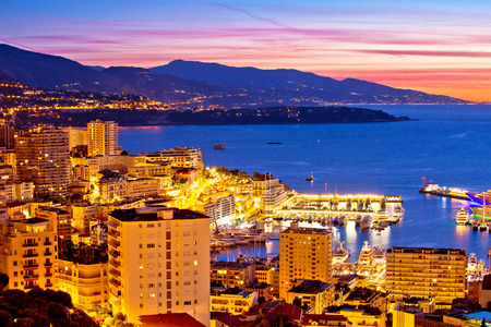 Monte Carlo cityscape colorful evening view from above, Principality of Monacoの写真素材