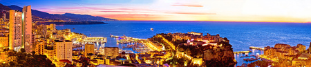 Monte Carlo cityscape colorful evening panoramic view from above, Principality of Monacoの写真素材