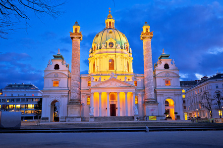 Karlskirche church of Vienna evenig view, capital of Austriaの写真素材