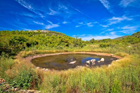 Karst desert water oasis on Dugi Otok island, Dalmatia archipelago of Croatiaの写真素材