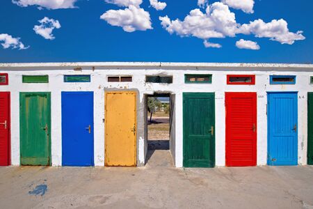 Jadrija beach colorful cabins view, tourist destination in Sibenik archipelago of Croatiaの写真素材