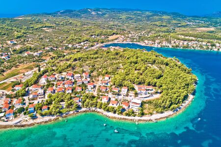 Lumbarda on Korcula island archipelago aerial view, southern Dalmatia, Croatia