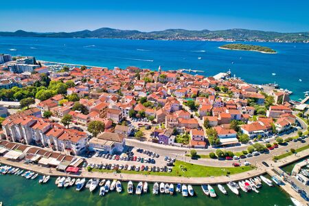 Biograd na Moru historic coastal town aerial view, Dalmatia region of Croatiaの写真素材