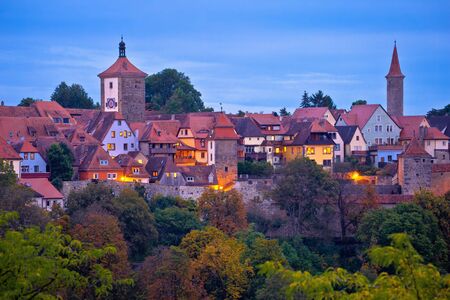 Rothenburg ob der Tauber. Historic town of Rothenburg ob der Tauber evening landmarks view, Romantic road of Bavaria region of Germanyの写真素材
