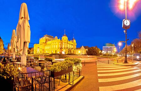 Zagreb. Republic of Croatia square advent evening panoramic view, famous landmarks of capital of Croatiaの写真素材