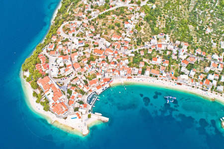 Igrane village on Makarska riviera aerial view, Dalmatia region of Croatiaの写真素材