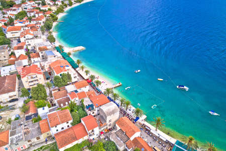 Makarska riviera turquoise beach aerial view, Dalmata region of Croatia