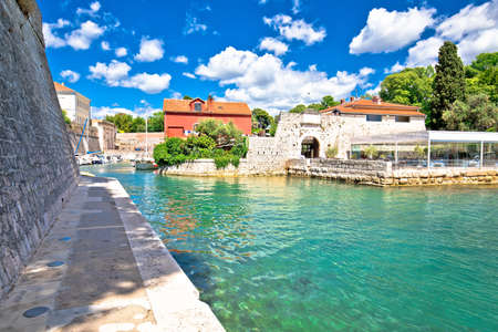 Zadar. Historic Fosa harbor bay in Zadar boats and architecture colorful view, Dalmatia region of Croatiaの写真素材