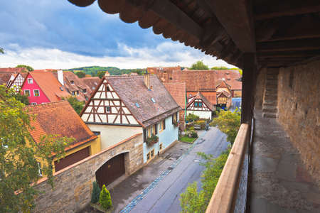Historic walls and rooftops in town of Rothenburg ob der Tauber view, Romantic road of Bavaria region of Germanyのeditorial素材