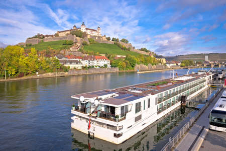 Main river cruise ship in town of Wurzburg view, Germany tourism in Bavariaのeditorial素材