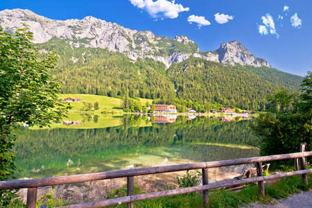 Hintersee lake in Berchtesgaden Alpine landscape mirror view, Bavaria region of Germany
