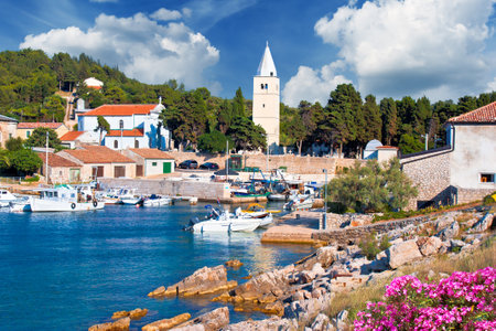 Saint Martin village on Losinj island waterfront view, Kvarner archipelago of Croatiaの写真素材