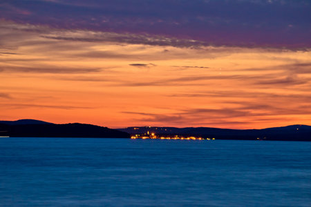 Zadar waterfront and Ugljan island sunset view, Dalmatia region of Croatia