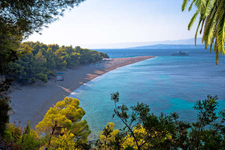 Zlatni Rat famous turquoise beach in Bol on Brac island view, Golden Horn, Dalmatia archipelago of Croatiaの写真素材