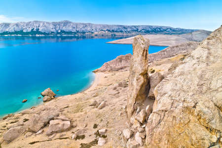 Metajna, island of Pag. Famous Beritnica beach in stone desert amazing scenery aerial view, Dalmatia...