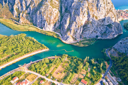 Cetina river canyon near Omis aerial view, Dalmatia region of Croatia