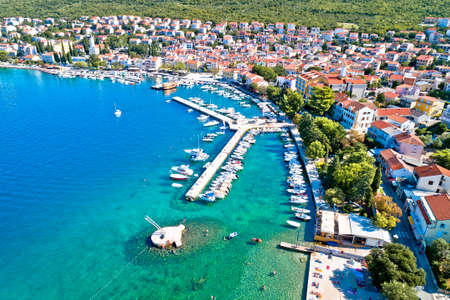 Tourist town of Selce waterfront aerial view, Crikvenica riviera in Croatiaの写真素材