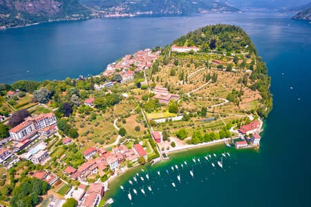 Town of Belaggio on Como Lake aerial landscape view, Lombardy region of Italyのeditorial素材