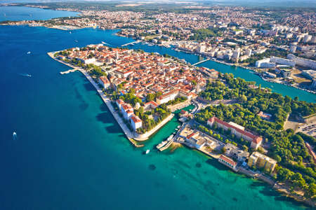 City of Zadar archipelago and historic peninsula aerial view, Dalmatia region of Croatiaの写真素材