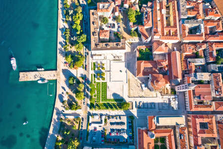 City of Zadar historic peninsula roman architecture square aerial view, Dalmatia region of Croatiaの写真素材