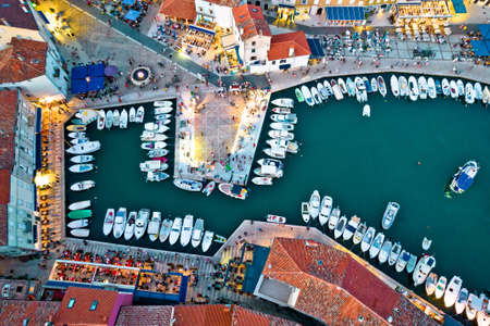 Town of Cres harbor aerial evening view, Island of Cres, Kvarner region of Croatia
