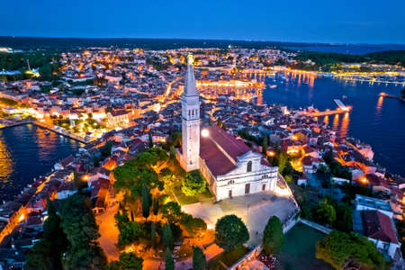 Town of Rovinj historic architecture and coastline evening view, Istria region of Croatiaの写真素材