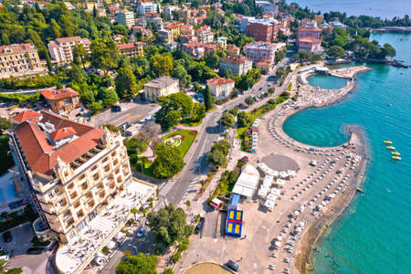 Town of Opatija and Slatina beach and waterfront aerial view, Kvarner bay of Croatiaのeditorial素材