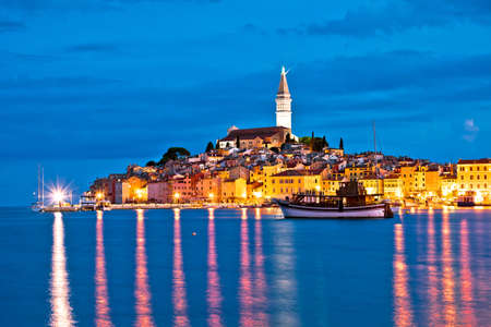 Town of Rovinj evening blue hour view, Istria region of Croatiaのeditorial素材