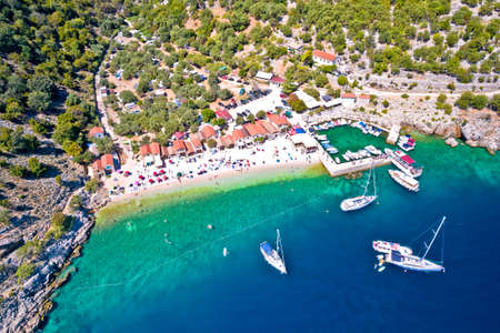 Idyllic beach in Beli on Cres island aerial view, landscape of Kvarner region in Croatia