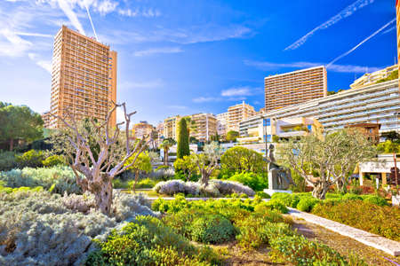 Idyllic green park and cityscape of Monte Carlo view, Principality of Monacoの写真素材