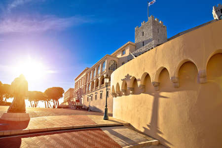 Monaco, January 15 2019: Monaco Place du Palais square view. Prince's Palace of Monaco.  Official residence of the Sovereign Prince of Monaco. Built in 1191 as a Genoese fortress. Principality of Monacoのeditorial素材