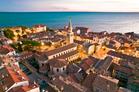 Town of Grado church and waterfront aerial evening view, Friuli-Venezia Giulia region of Italyのeditorial素材