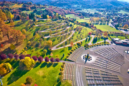 Marija Bistrica sanctuary Golgota hill aerial view, pilgrimage Zagorje region of Croatiaの写真素材