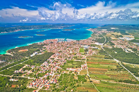 Biograd na Moru archipelago panoramic aerial view, coastline landscape of Croatiaの写真素材