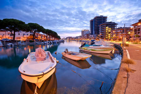 Town of Grado on Adriatic coast channel and architecture dawn view, Friuli Venezia Giulia region, northern Italyの写真素材