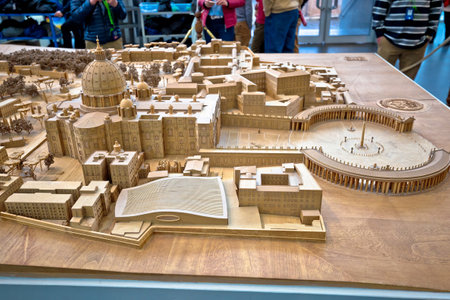 Vatican, March 26 2019: Model of Vatican city and Basilica and square of Saint Peter in Vatican museum. Vatican museum is visited by many tourists and is famous tourist spot.のeditorial素材