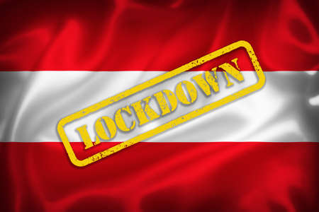 Austria flag illustration with lockdown text, Illustration of pandemic in Europe.