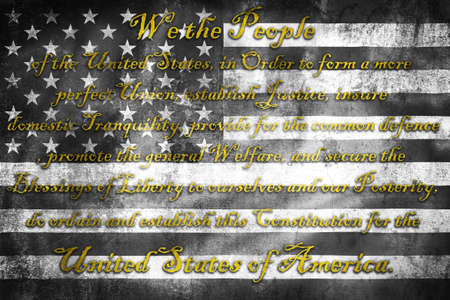 USA Constitution preamble We the People on grunge black and white US flag , United stares of Americaの写真素材