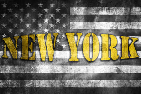 New York USA banner illustration on grunge black and white US flag, travel destination  in United stares of Americaの写真素材