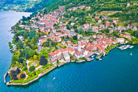 Town of Torno on Como lake aerial view, Lombardy region of Italyの写真素材