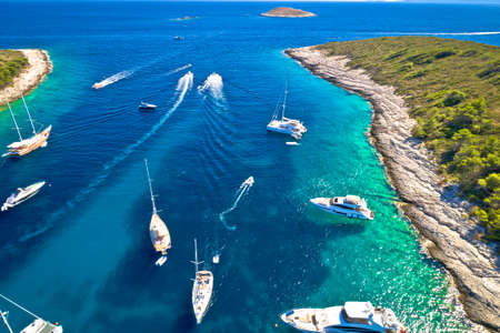 Palmizana bay on Pakleni Otoci islands turquoise yachting destination view, Hvar archipelago of Croatiaの写真素材