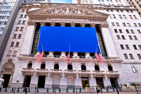 New York Stock Exchange Wall Street building street view, United States of America